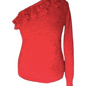 Versona Women's Ruffled One-Sleeve, Sexy Red Sweater Size Small